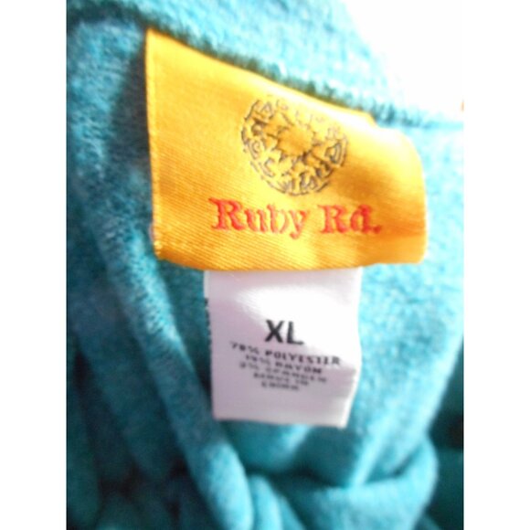 Ruby Rd. Sz XL slub knit split cowl knit Tunic blouse top Teal - Picture 3 of 6